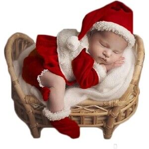 Newborn Baby Santa Costume Set - Soft Plush Outfit, Hat, booties NEW